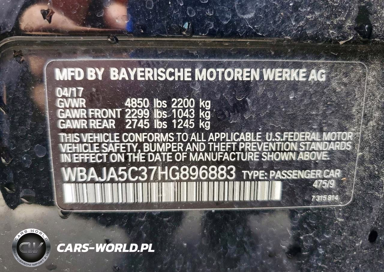 2017 BMW 530 I VIN:WBAJA5C37HG896883 - 12