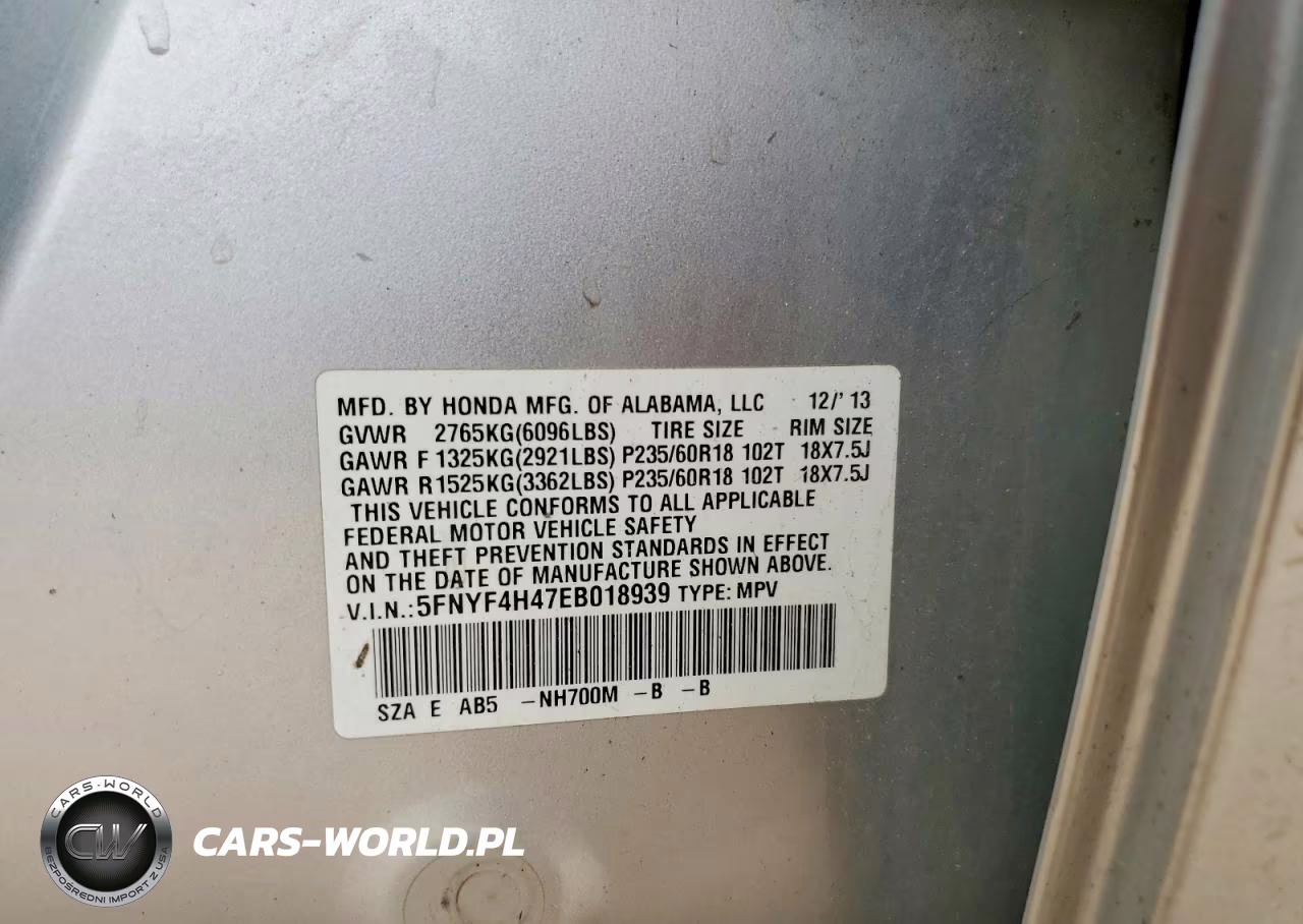 2014 Honda Pilot Ex VIN:5FNYF4H47EB018939 - 12