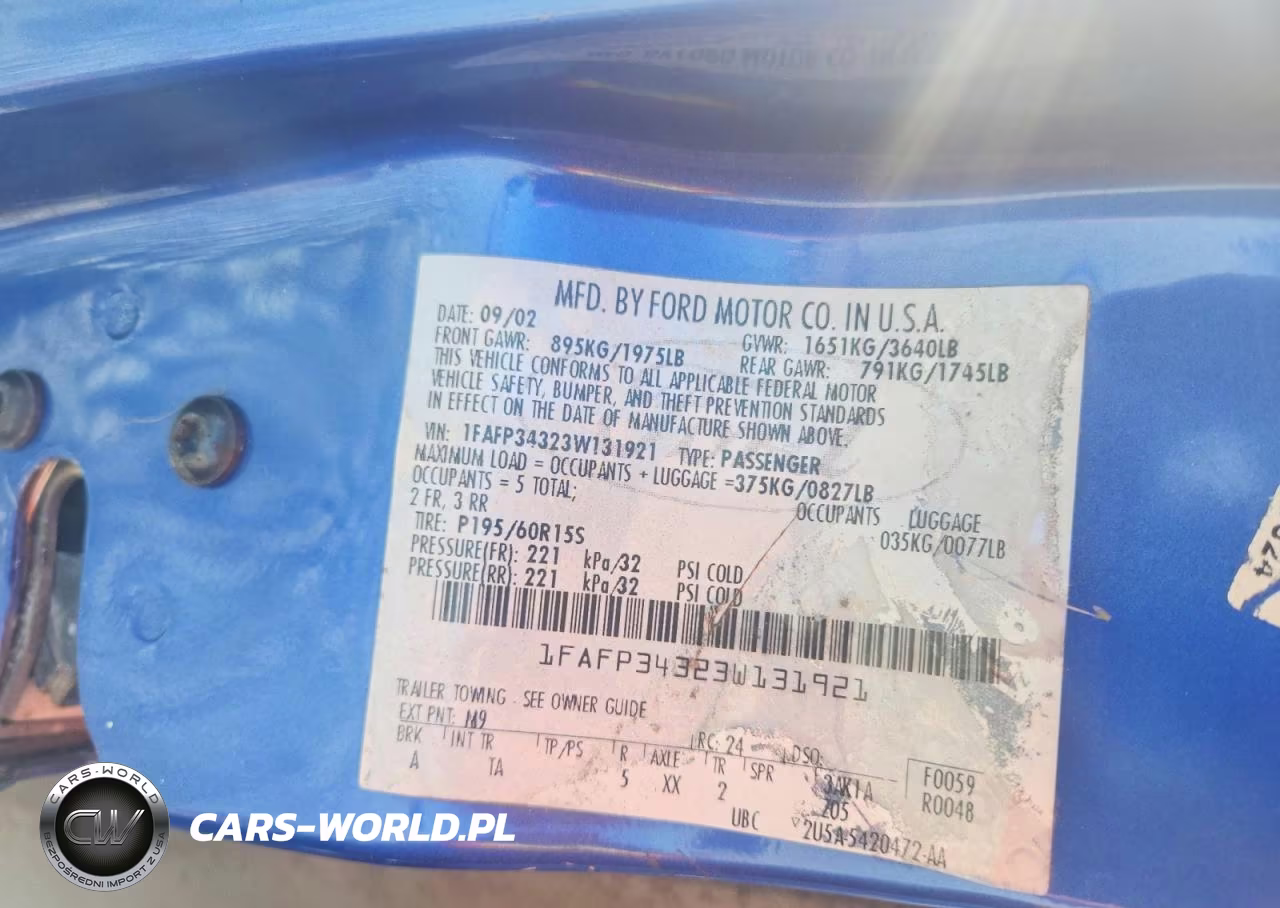 2003 Ford Focus Se Comfort VIN:1FAFP34323W131921 - 12