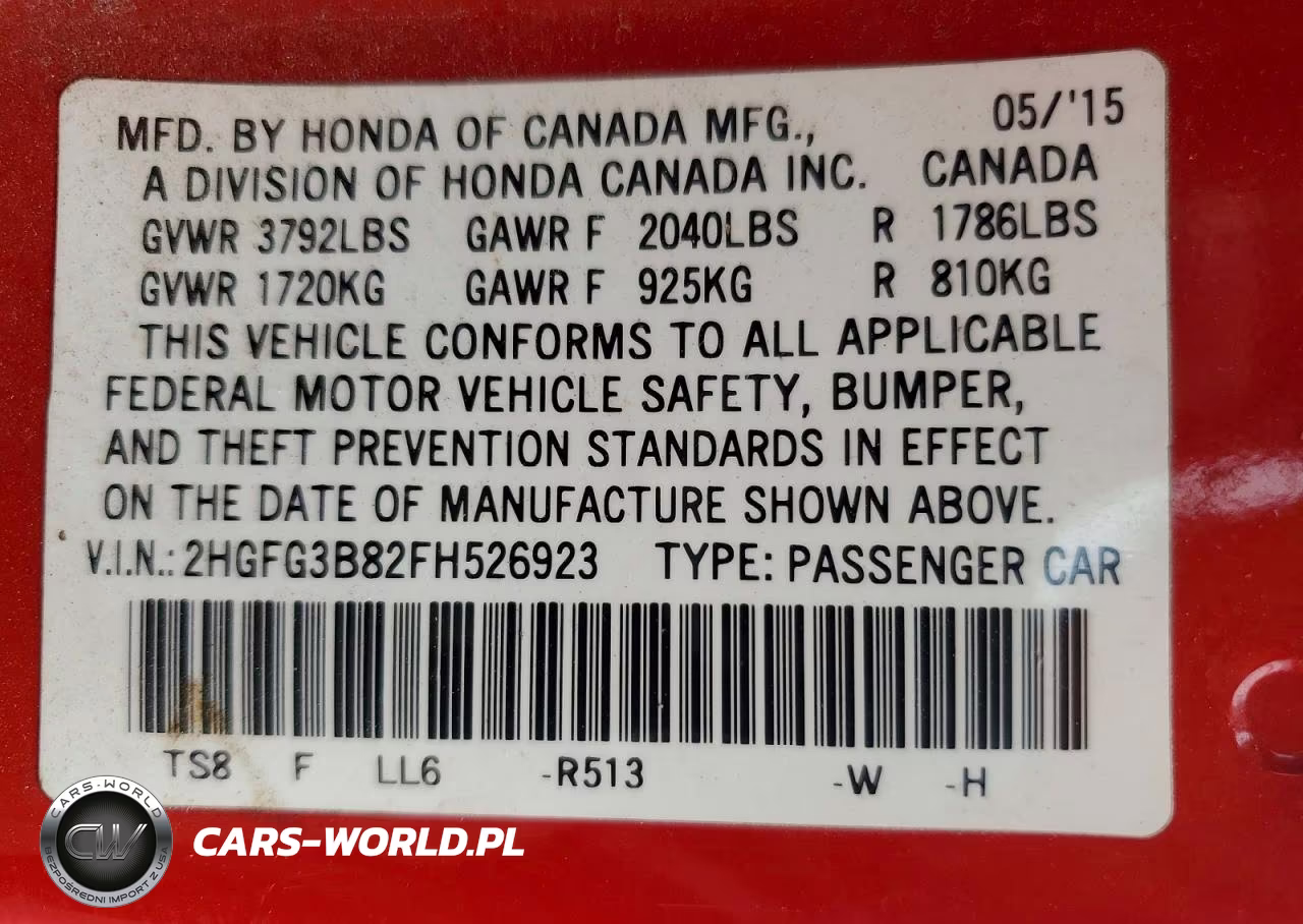 2015 Hond Civic VIN:2HGFG3B82FH526923 - 12