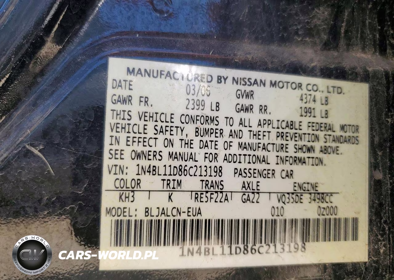 2006 Nissan Altima 3.5 Se VIN:1N4BL11D86C213198 - 12