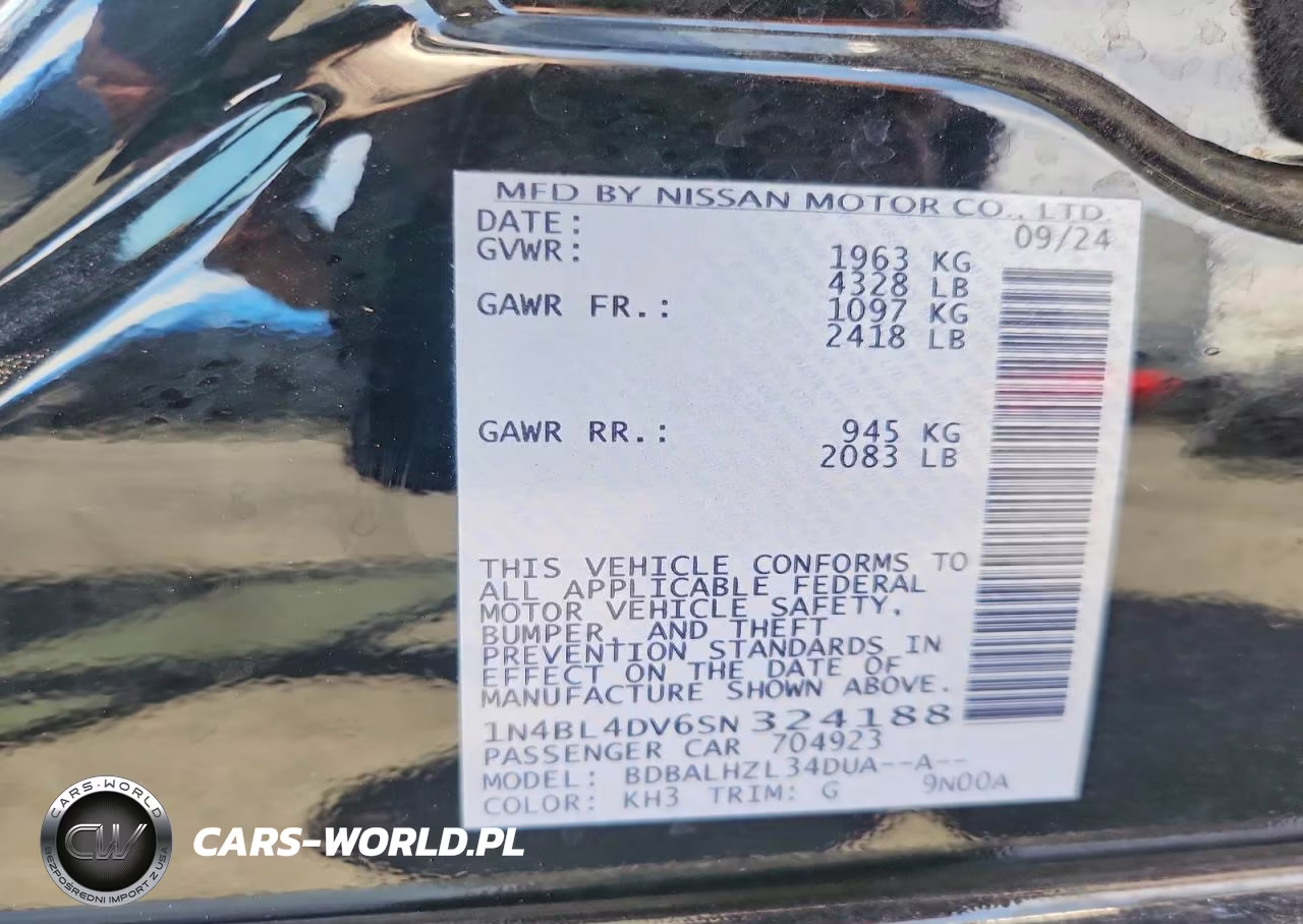 2025 Nissan Altima Sv VIN:1N4BL4DV6SN324188 - 13