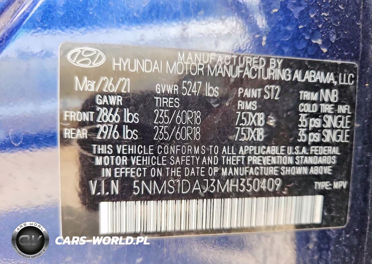 2021 Hyundai Santa Fe Se VIN:5NMS1DAJ3MH350409 - 13