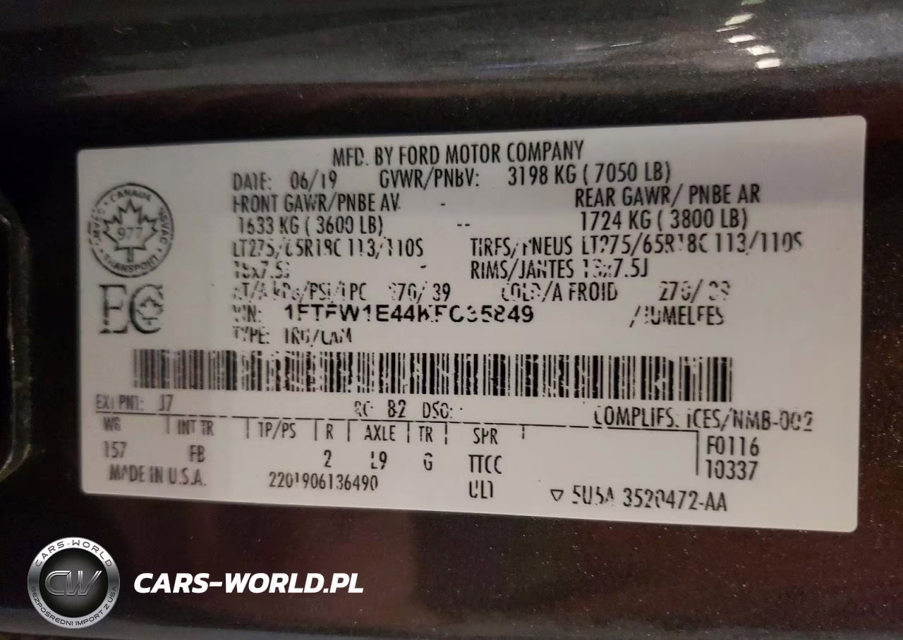 2019 Ford F150 Supercrew VIN:1FTFW1E44KFC35849 - 12