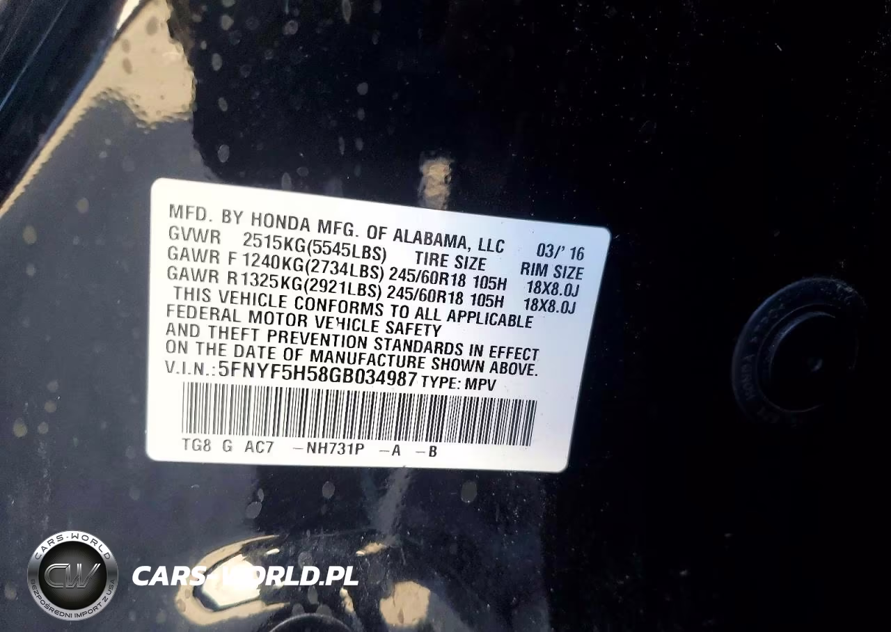 2016 Honda Pilot Exl VIN:5FNYF5H58GB034987 - 13