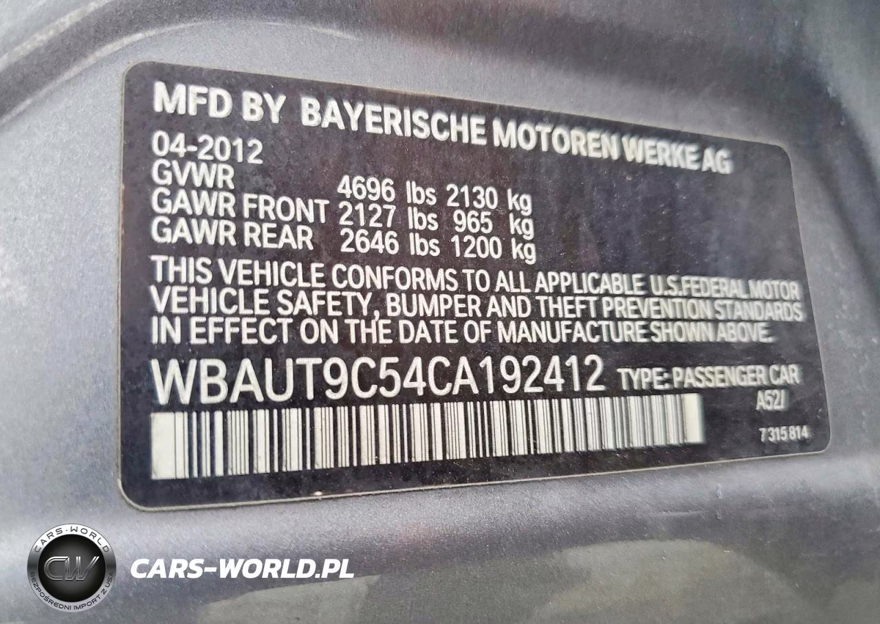 2012 BMW 328 I VIN:WBAUT9C54CA192412 - 12
