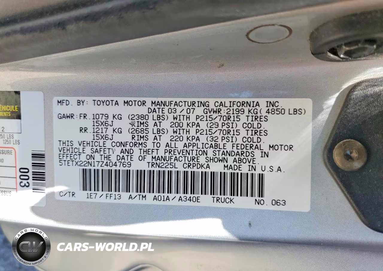 2007 Toyota Tacoma Access Cab VIN:5TETX22N17Z404769 - 12