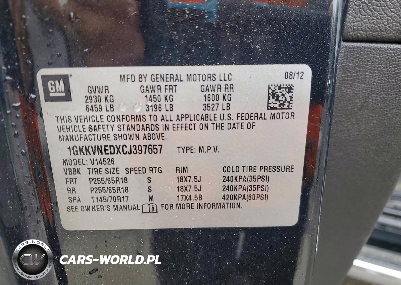 2012 GMC Acadia Sle VIN:1GKKVNEDXCJ397657 - 13