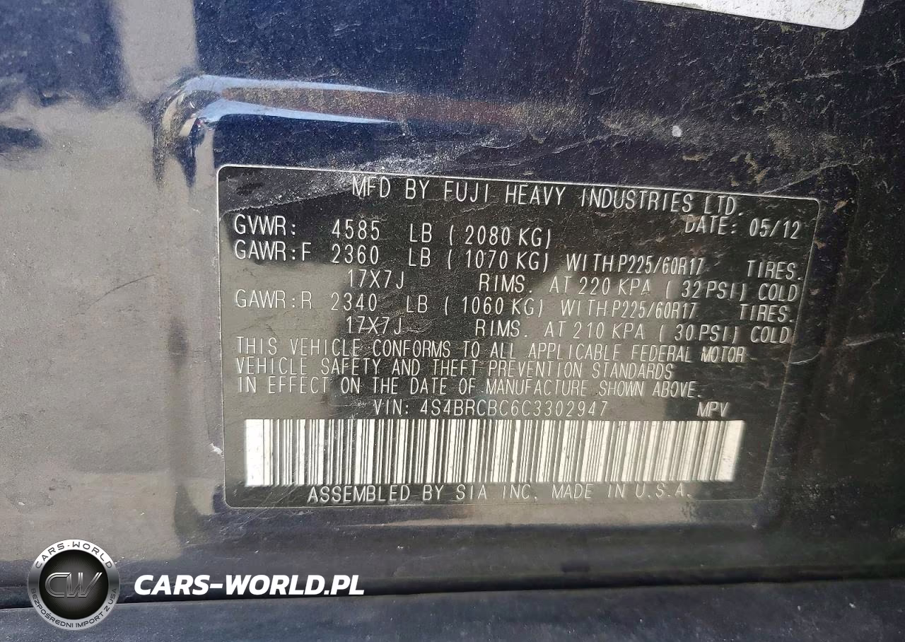 2012 Subaru Outback 2.5I Premium VIN:4S4BRCBC6C3302947 - 12