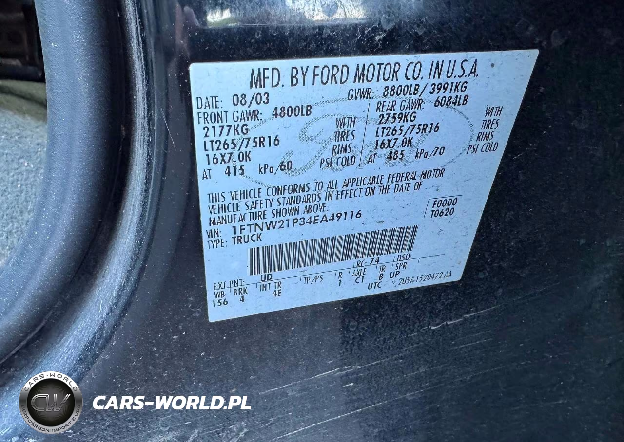 2004 Ford F250 Super Duty VIN:1FTNW21P34EA49116 - 10