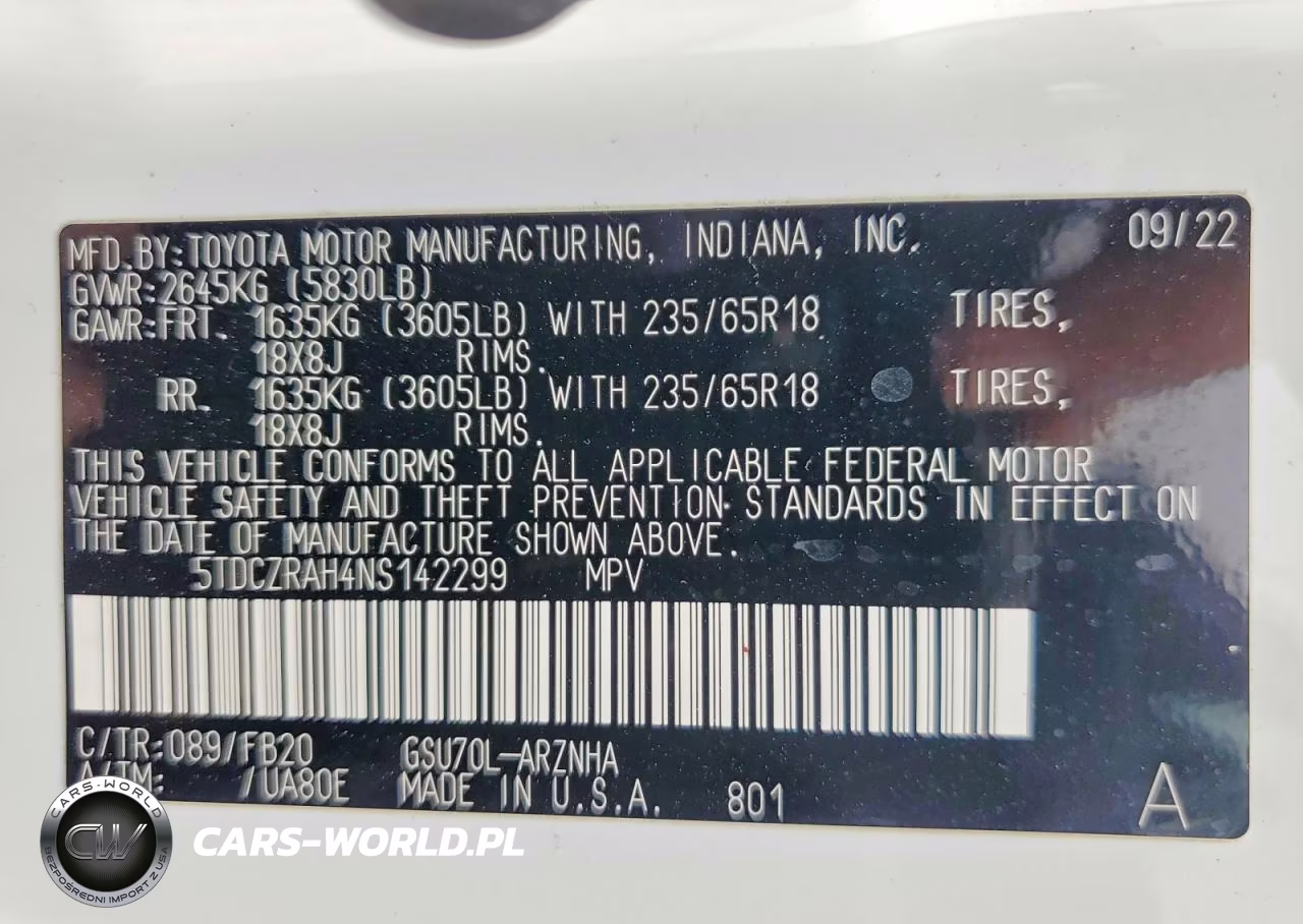 2022 Toyota Highlander L VIN:5TDCZRAH4NS142299 - 13