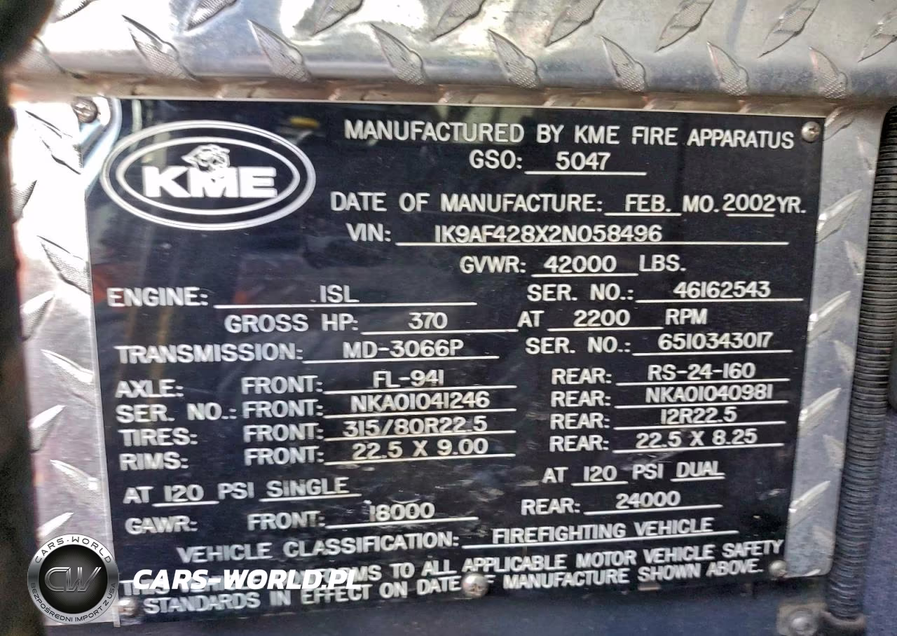 2002 Kovatch Fire Truck VIN:1K9AF428X2N058496 - 10