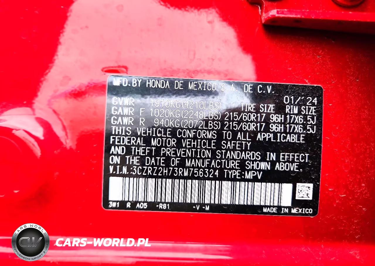 2024 Honda Hr-V Exl VIN:3CZRZ2H73RM756324 - 13
