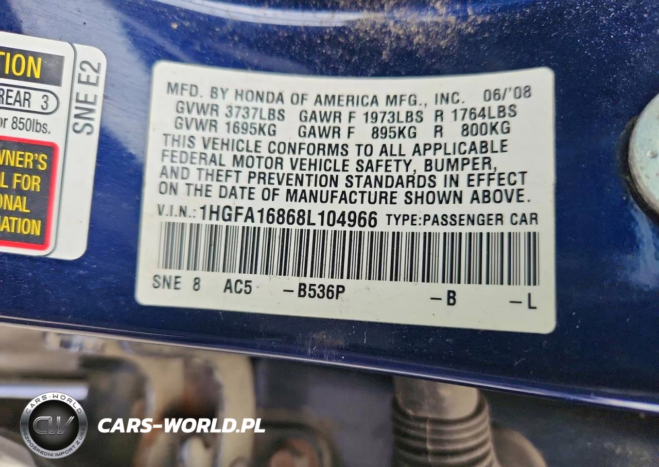 2008 Honda Civic Ex VIN:1HGFA16868L104966 - 12