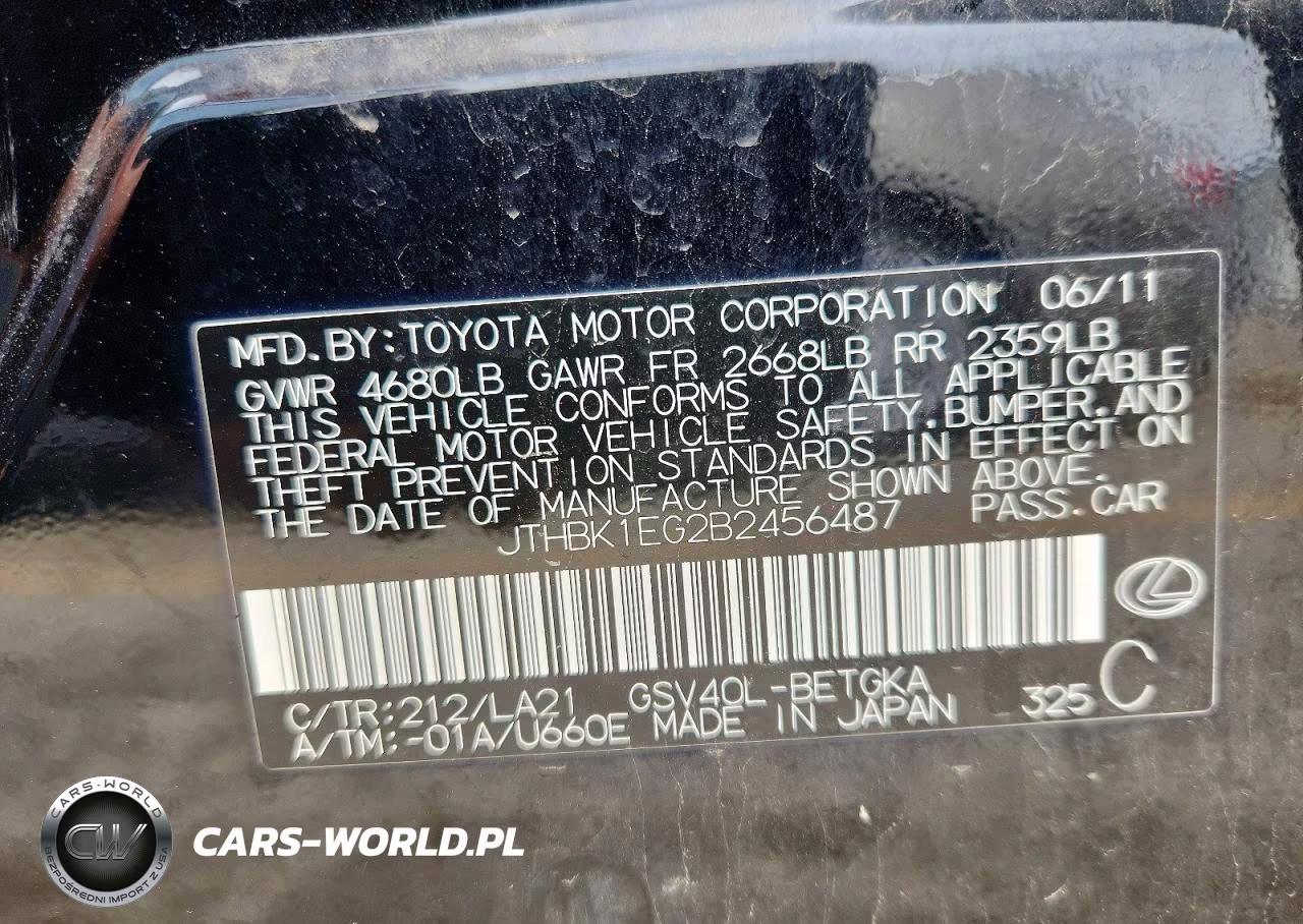 2011 Lexus Es 350 VIN:JTHBK1EG2B2456487 - 12