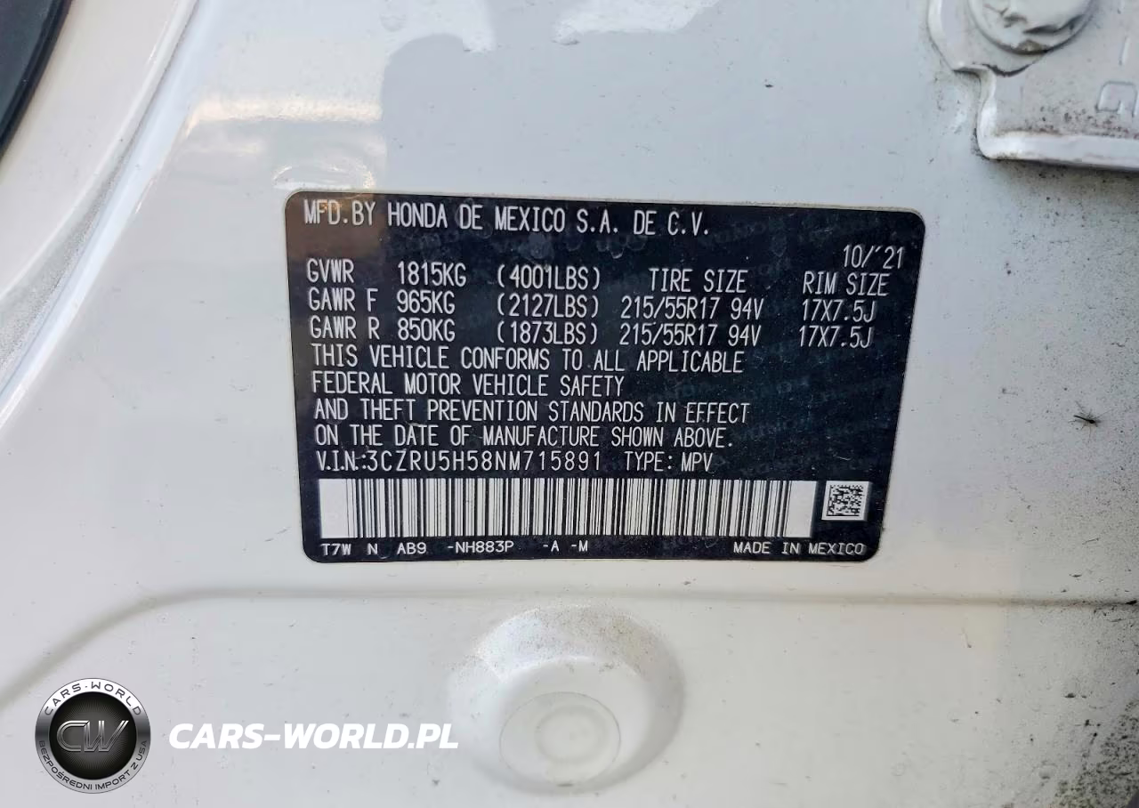2022 Honda Hr-V Ex VIN:3CZRU5H58NM715891 - 14
