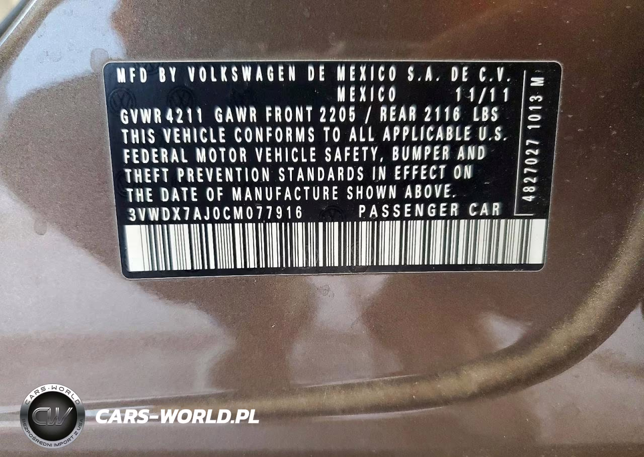 2012 Volkswagen Jetta Se VIN:3VWDX7AJ0CM077916 - 12