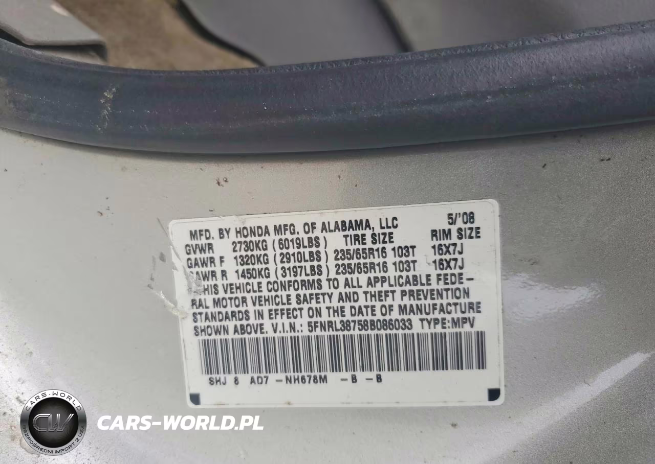 2008 Honda Odyssey Exl VIN:5FNRL38758B086033 - 13