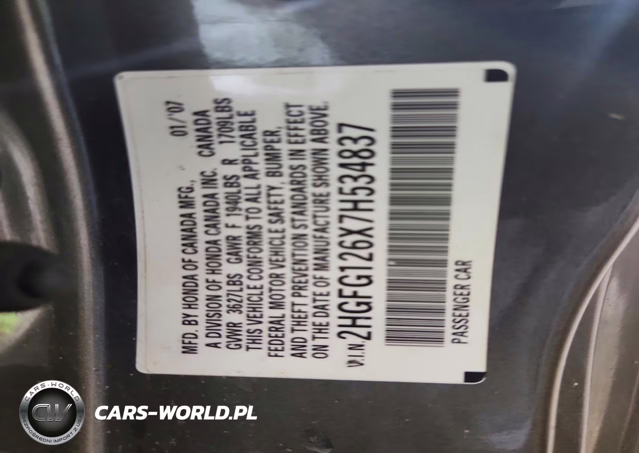 2007 Honda Civic Lx VIN:2HGFG126X7H534837 - 12