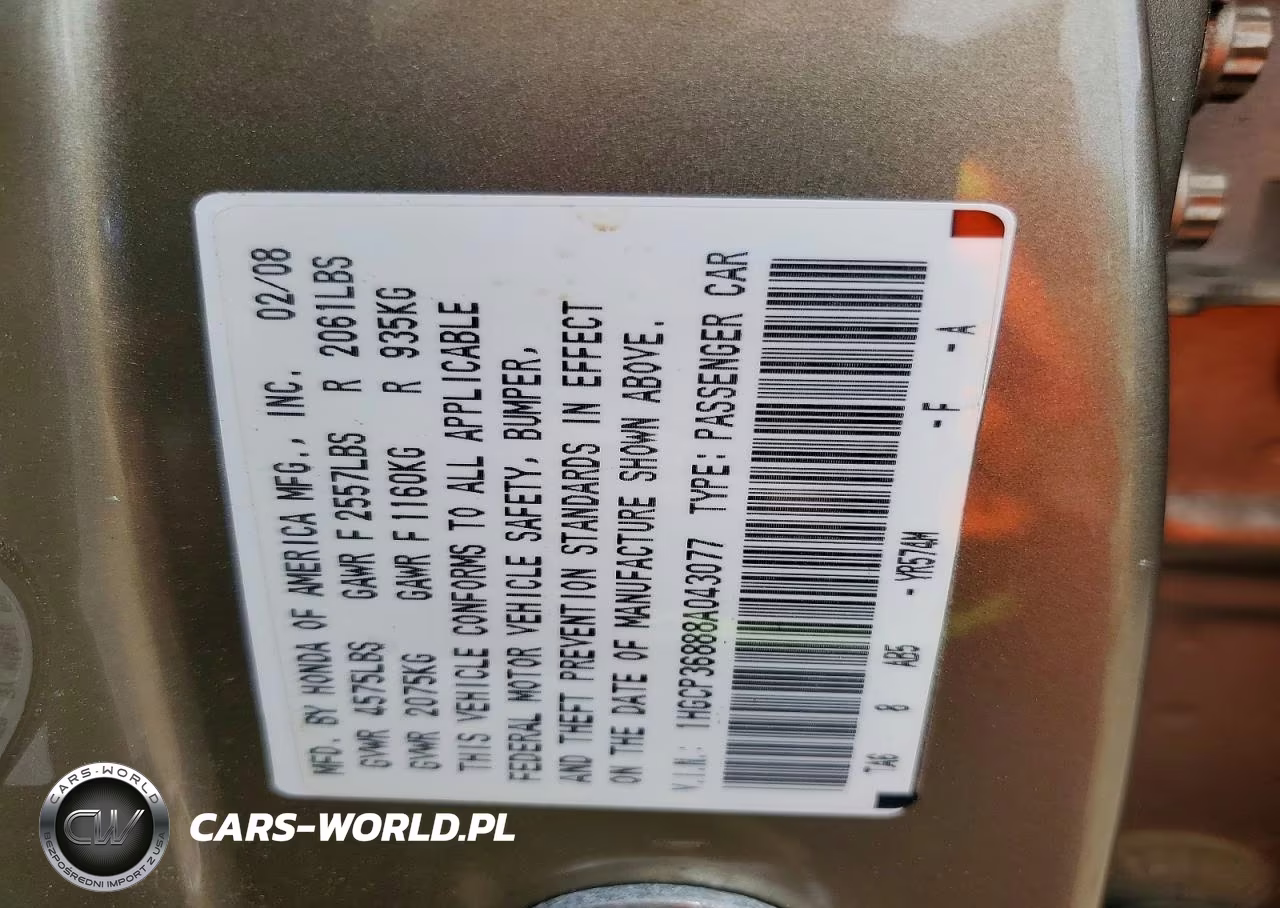 2008 Honda Accord Exl VIN:1HGCP36888A043077 - 13