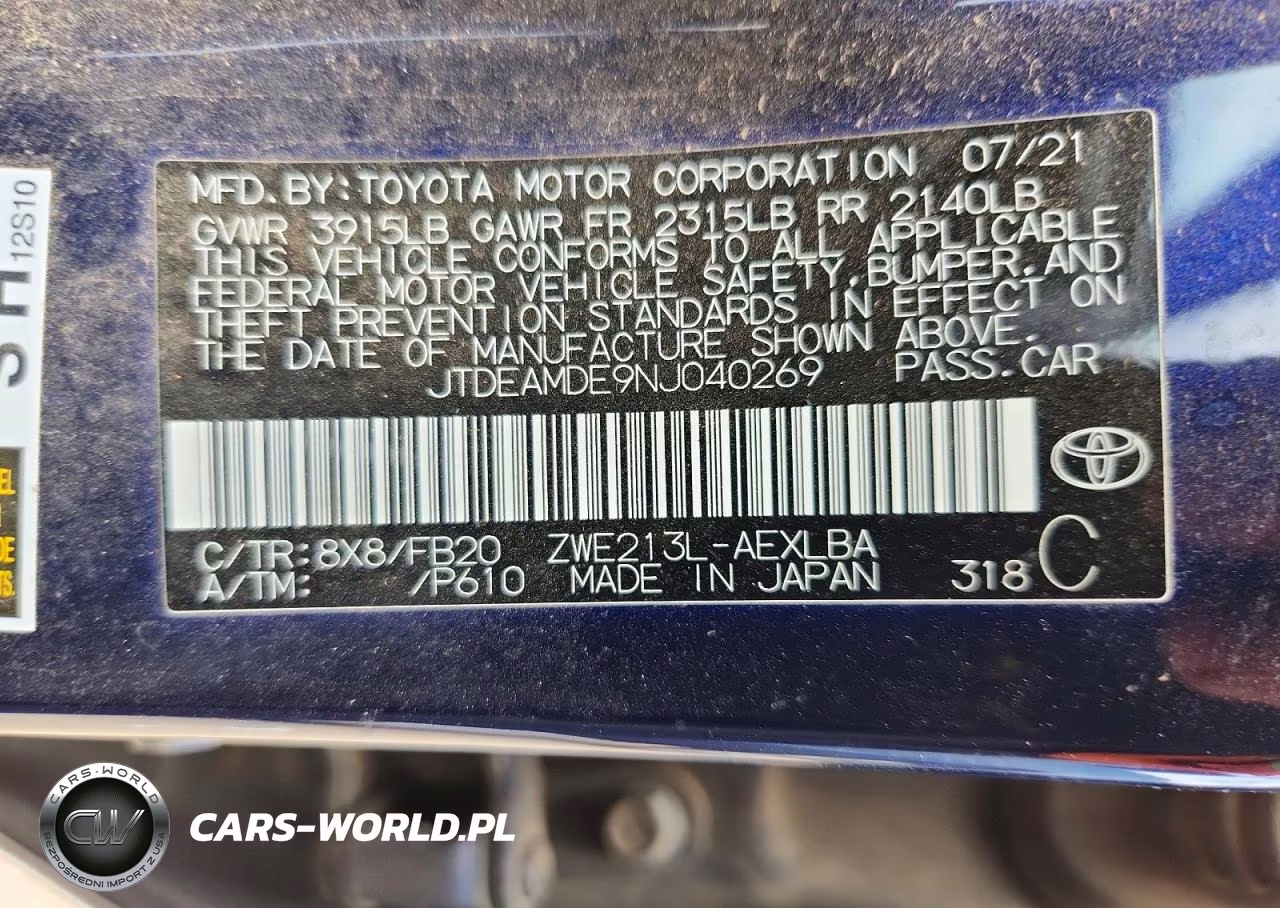 2022 Toyota Corolla Le VIN:JTDEAMDE9NJ040269 - 12