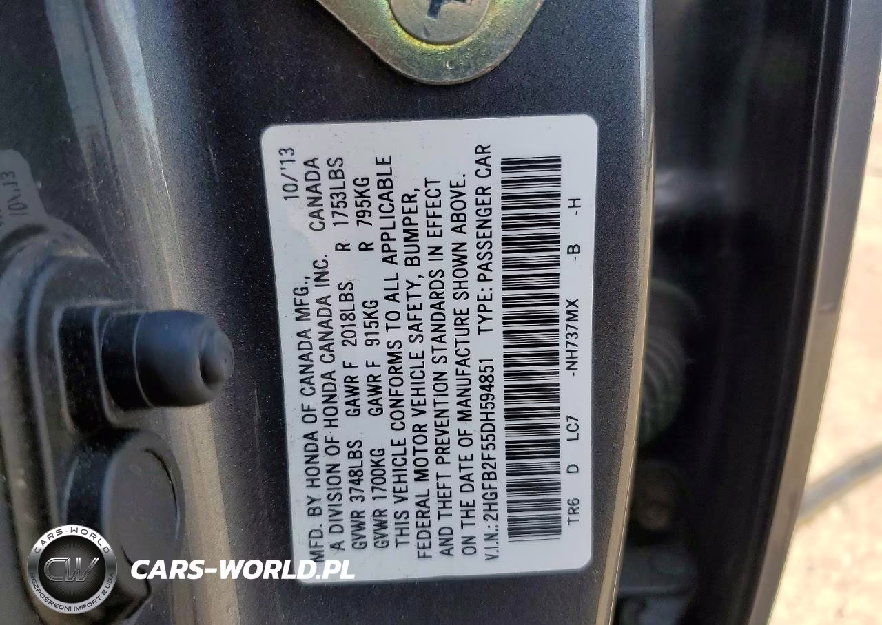 2013 Honda Civic Lx VIN:2HGFB2F55DH594851 - 12