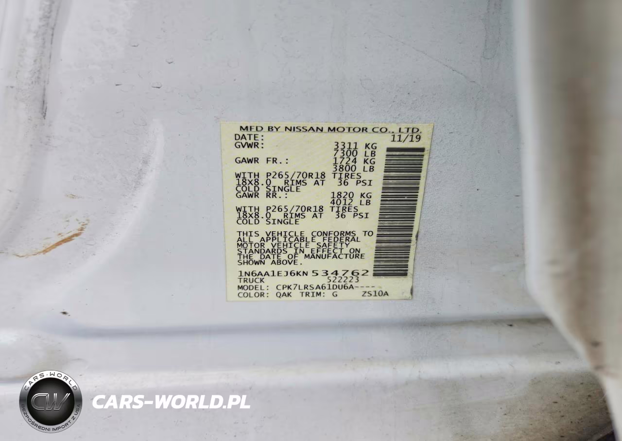 2019 Nissan Titan S VIN:1N6AA1EJ6KN534762 - 12