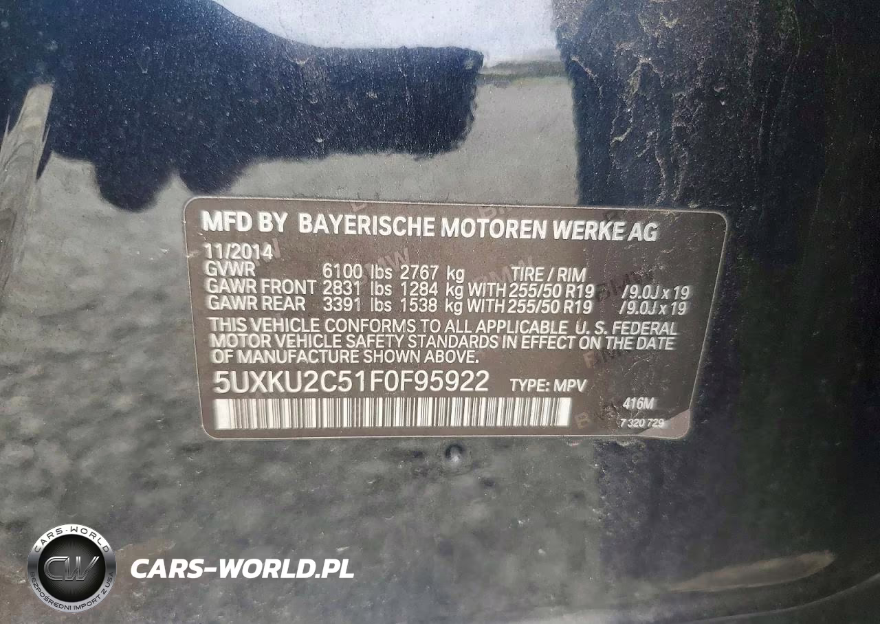 2015 BMW X6 xDrive35I VIN:5UXKU2C51F0F95922 - 14