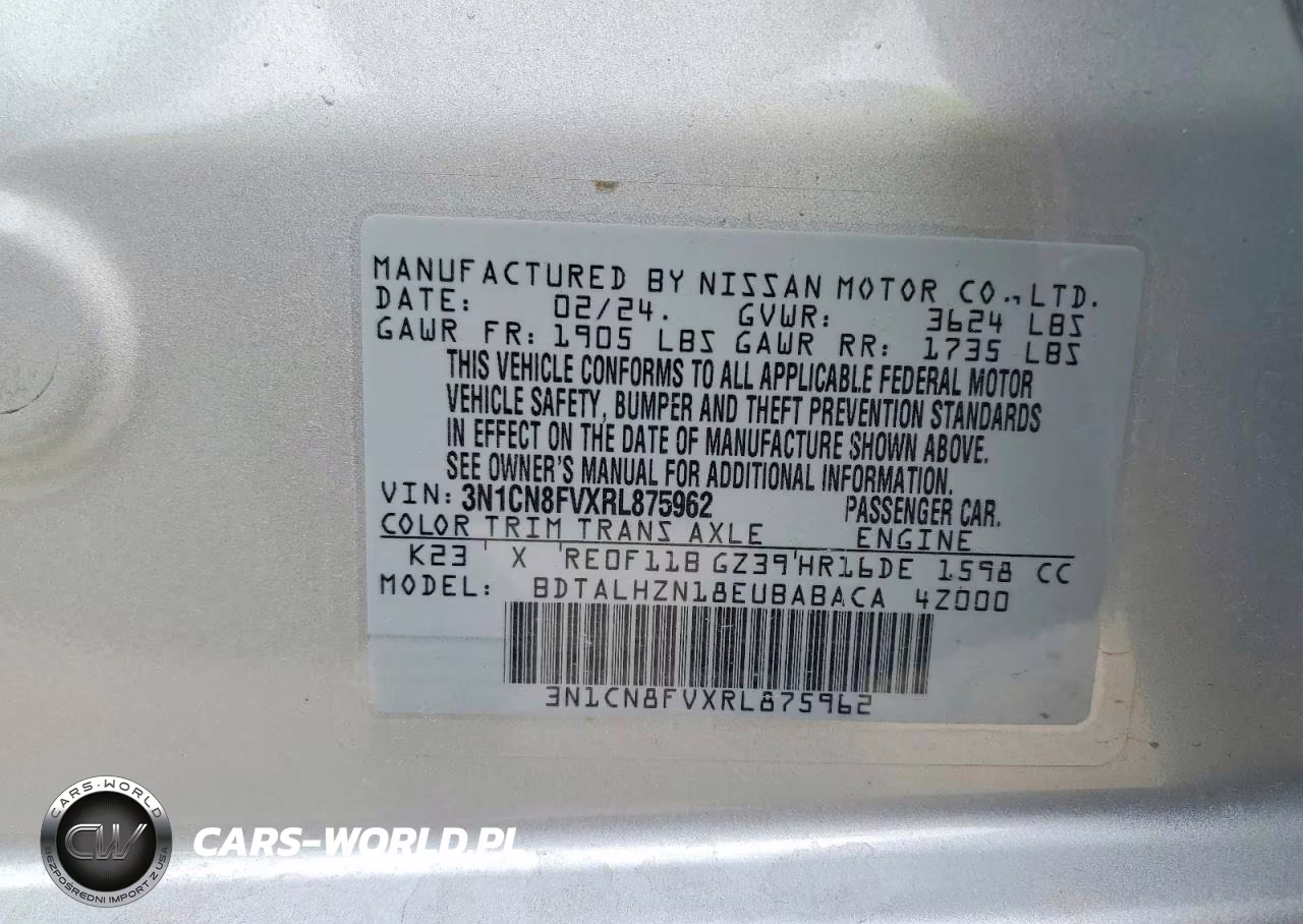 2024 Nissan Versa Sr VIN:3N1CN8FVXRL875962 - 12