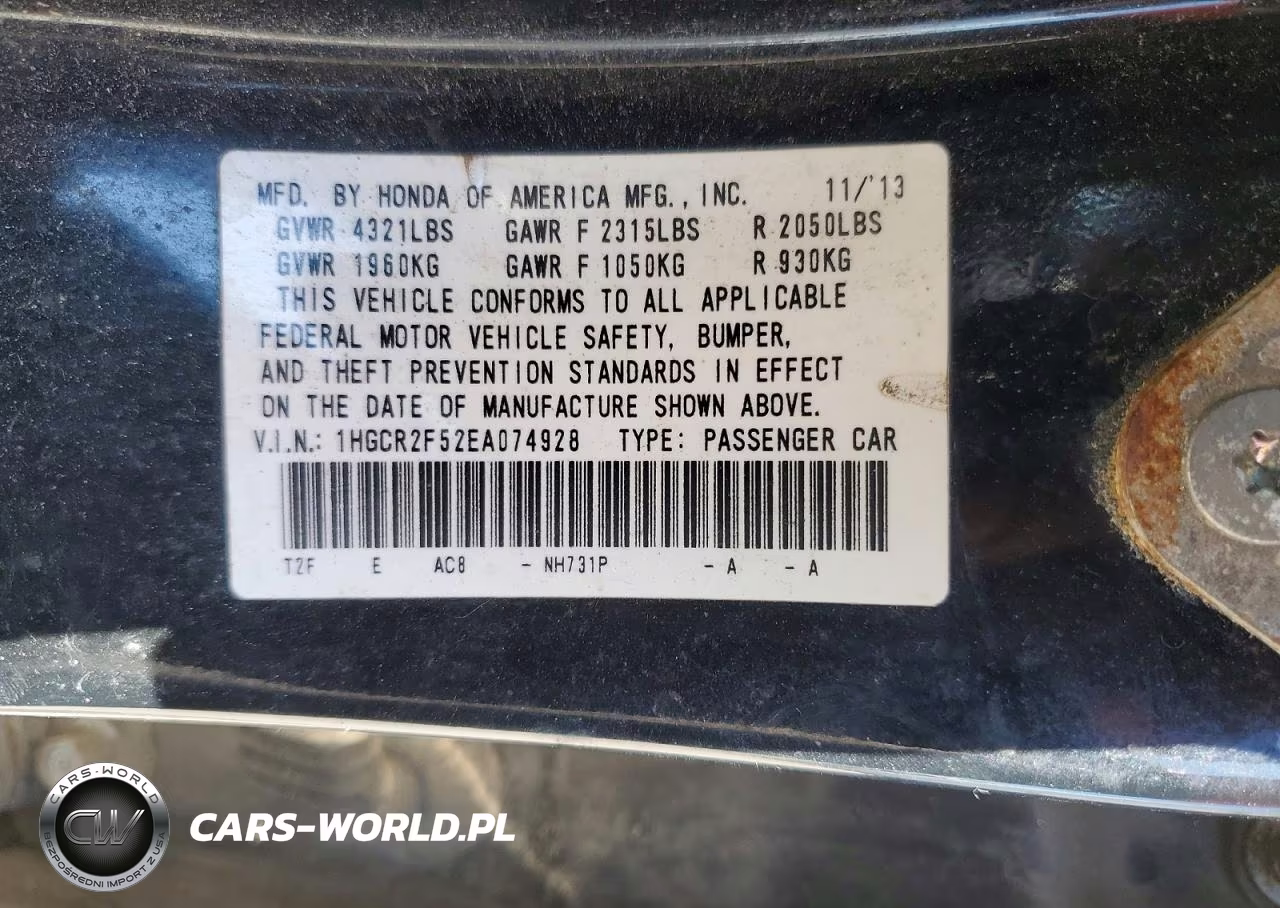2014 Honda Accord Sport VIN:1HGCR2F52EA074928 - 13