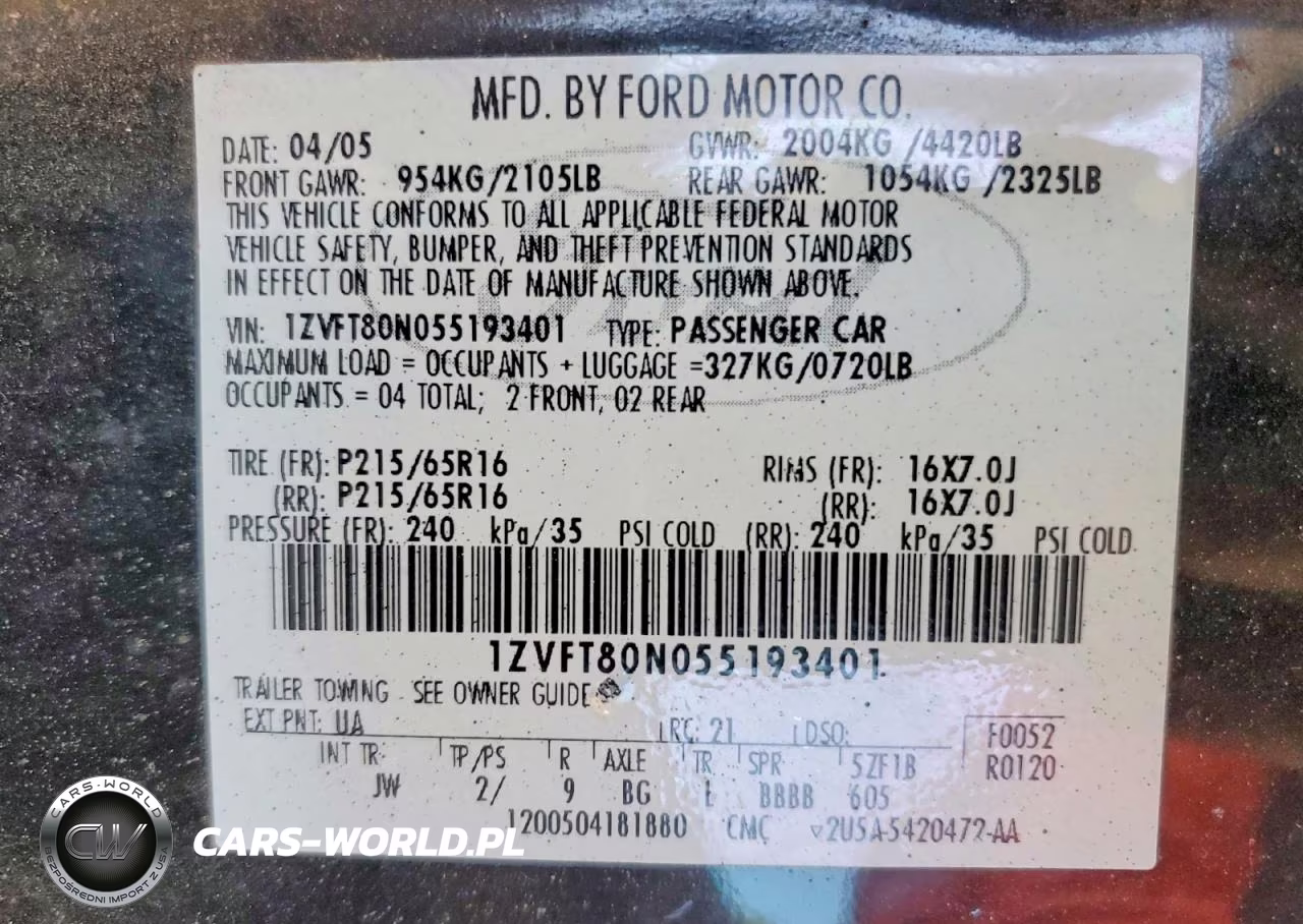 2005 Ford Mustang VIN:1ZVFT80N055193401 - 12
