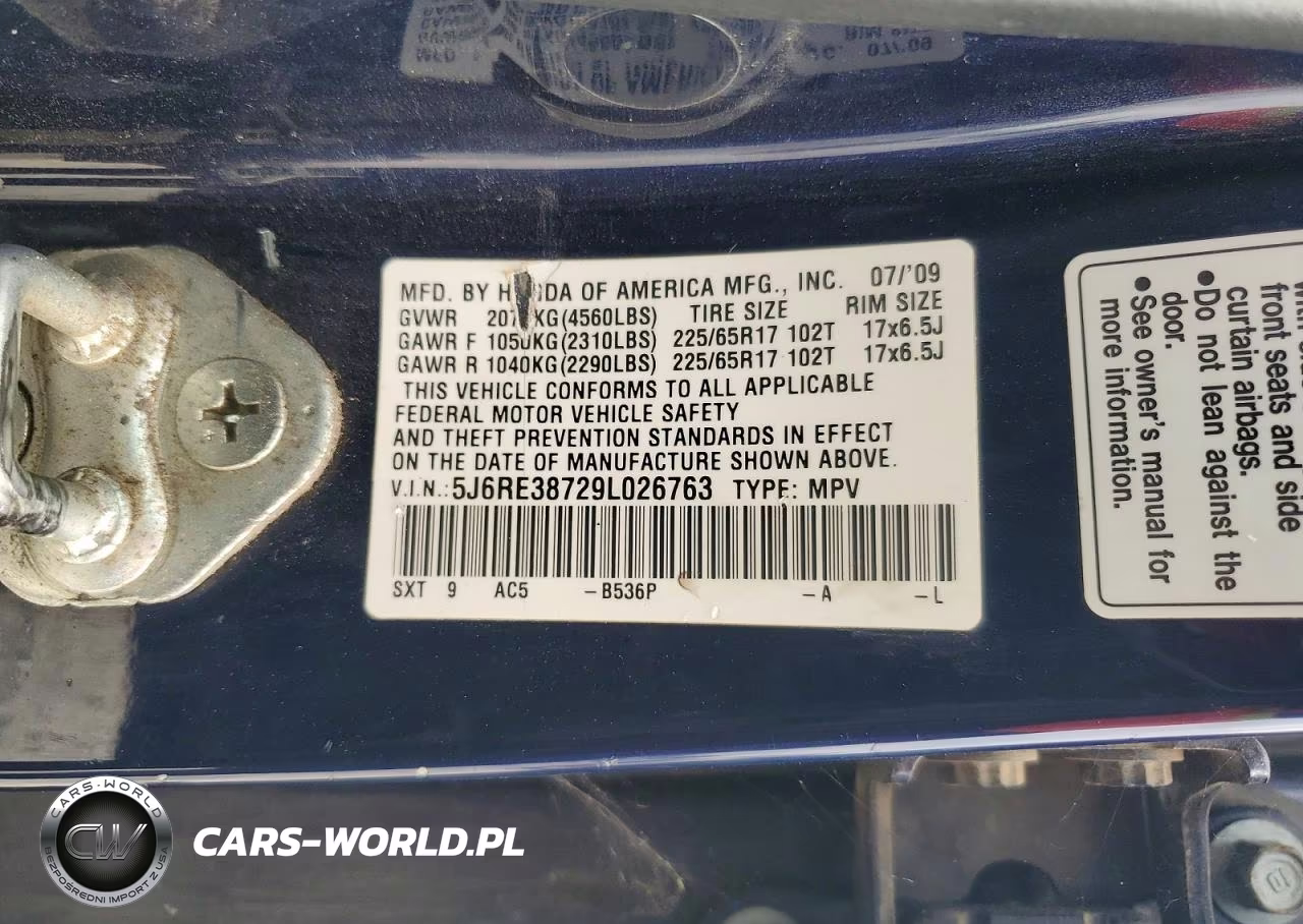 2009 Honda Cr-V Exl VIN:5J6RE38729L026763 - 14