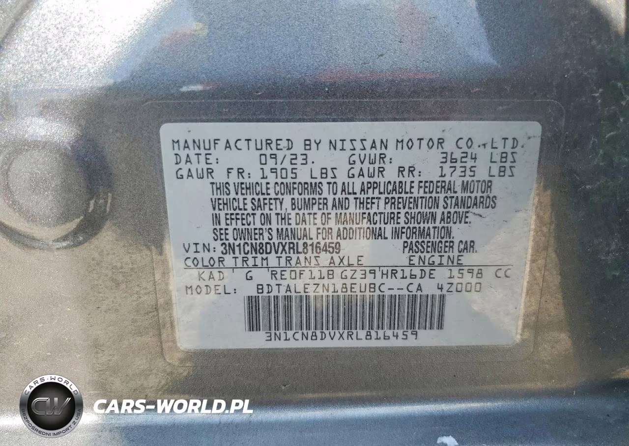 2024 Nissan Versa S VIN:3N1CN8DVXRL816459 - 12