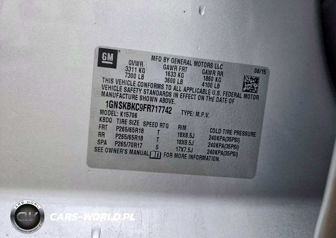 2015 Chevrolet Tahoe K1500 Lt VIN:1GNSKBKC9FR717742 - 13