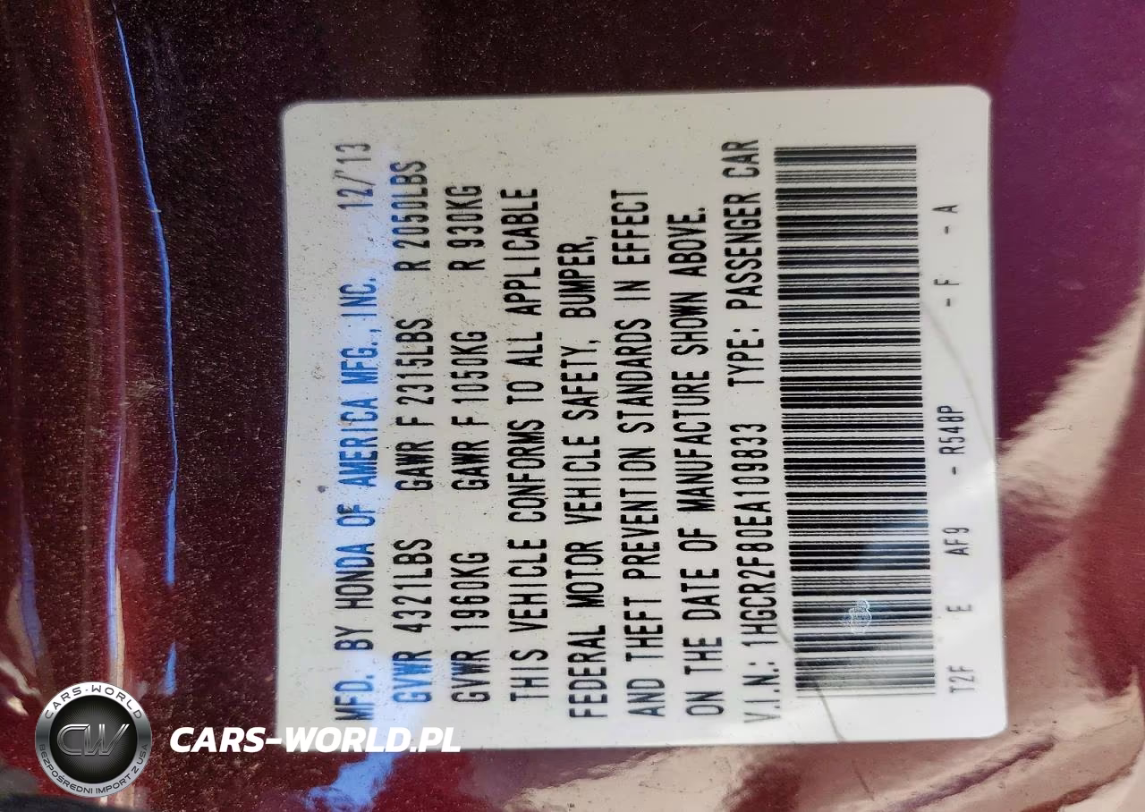 2014 Honda Accord Exl VIN:1HGCR2F80EA109833 - 13