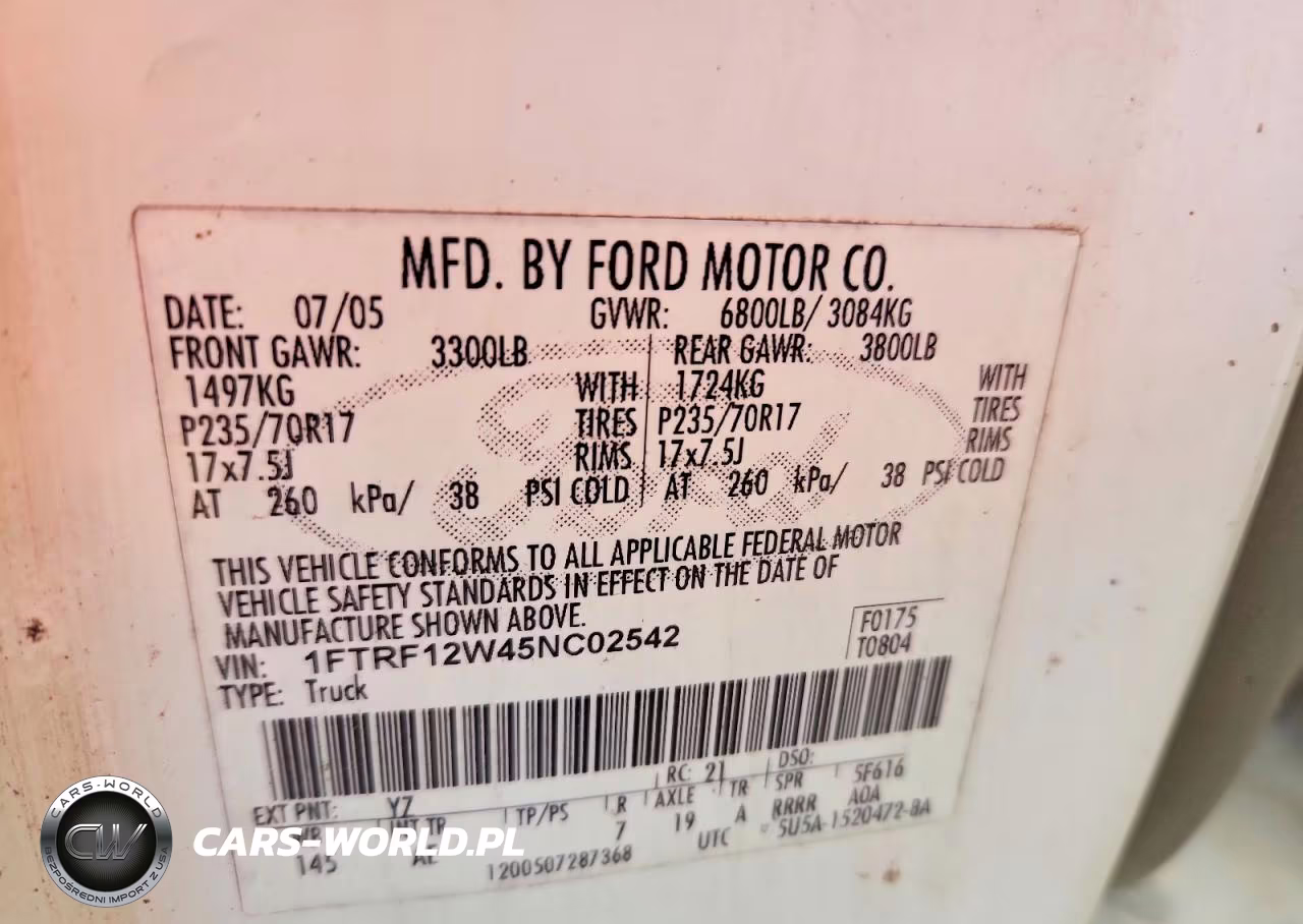 2005 Ford F150 VIN:1FTRF12W45NC02542 - 12