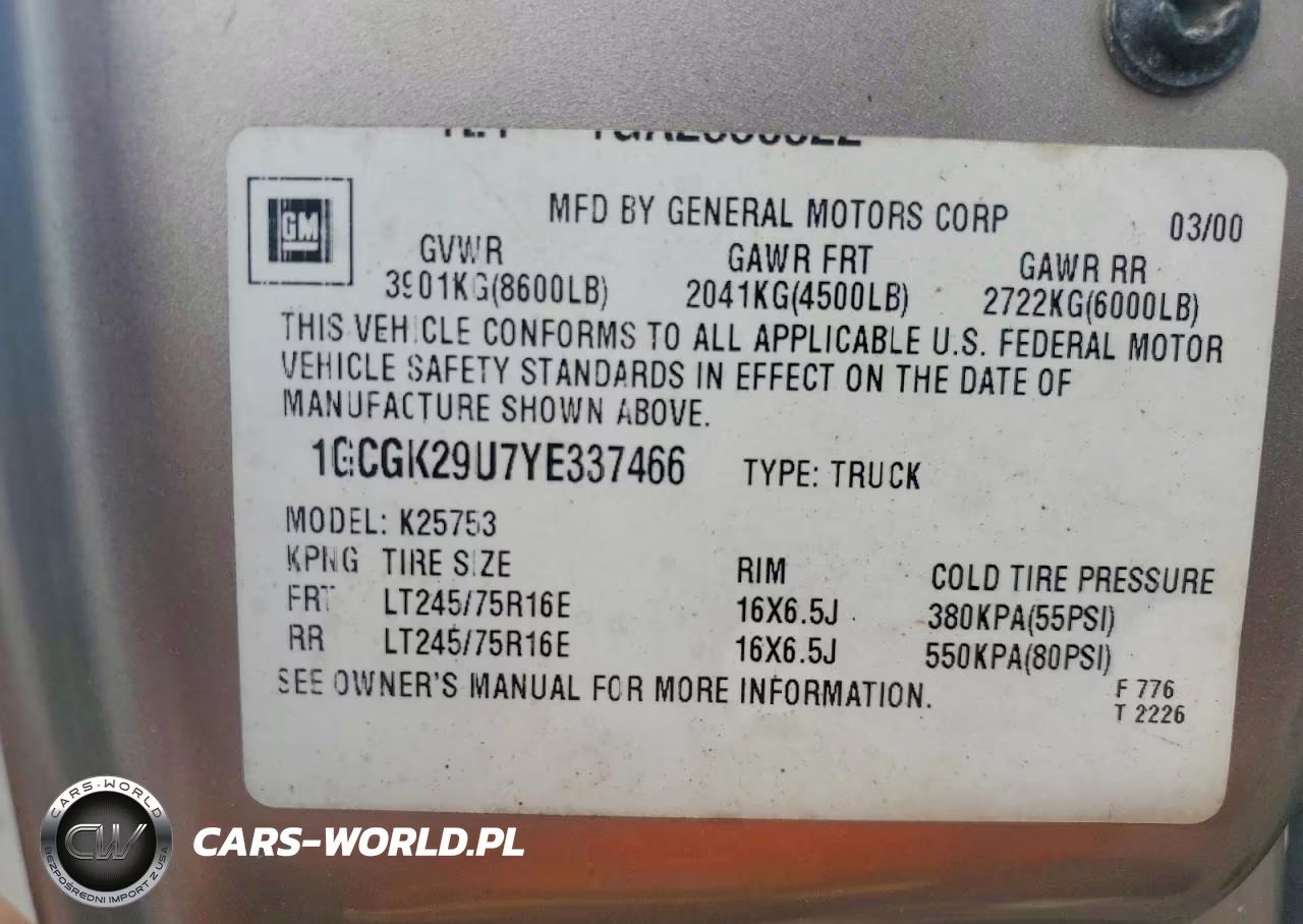 2000 Chevrolet Silverado K2500 VIN:1GCGK29U7YE337466 - 13