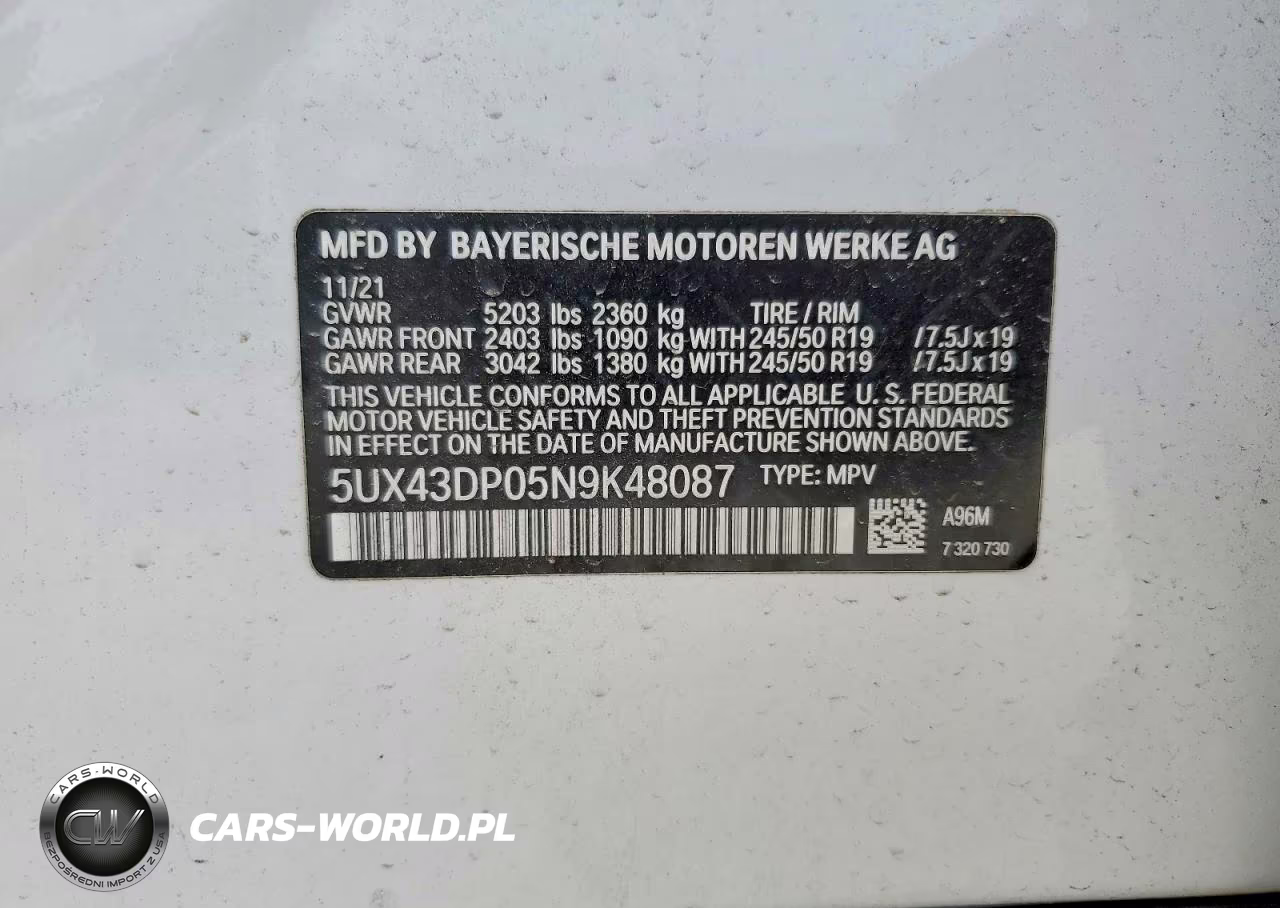 2022 BMW X3 VIN:5UX43DP05N9K48087 - 14