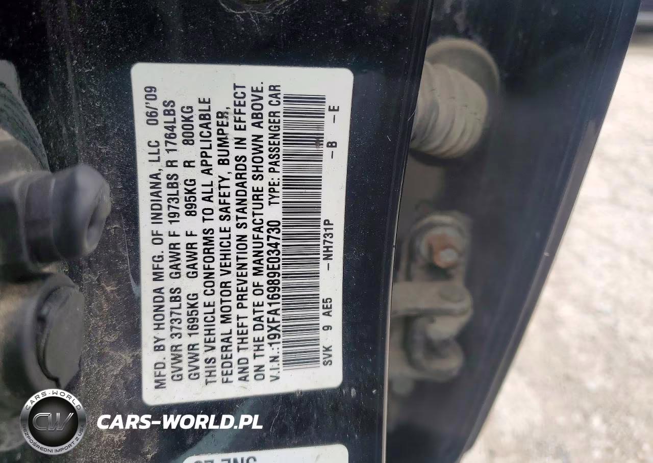 2009 Honda Civic Exl VIN:19XFA16989E034730 - 12