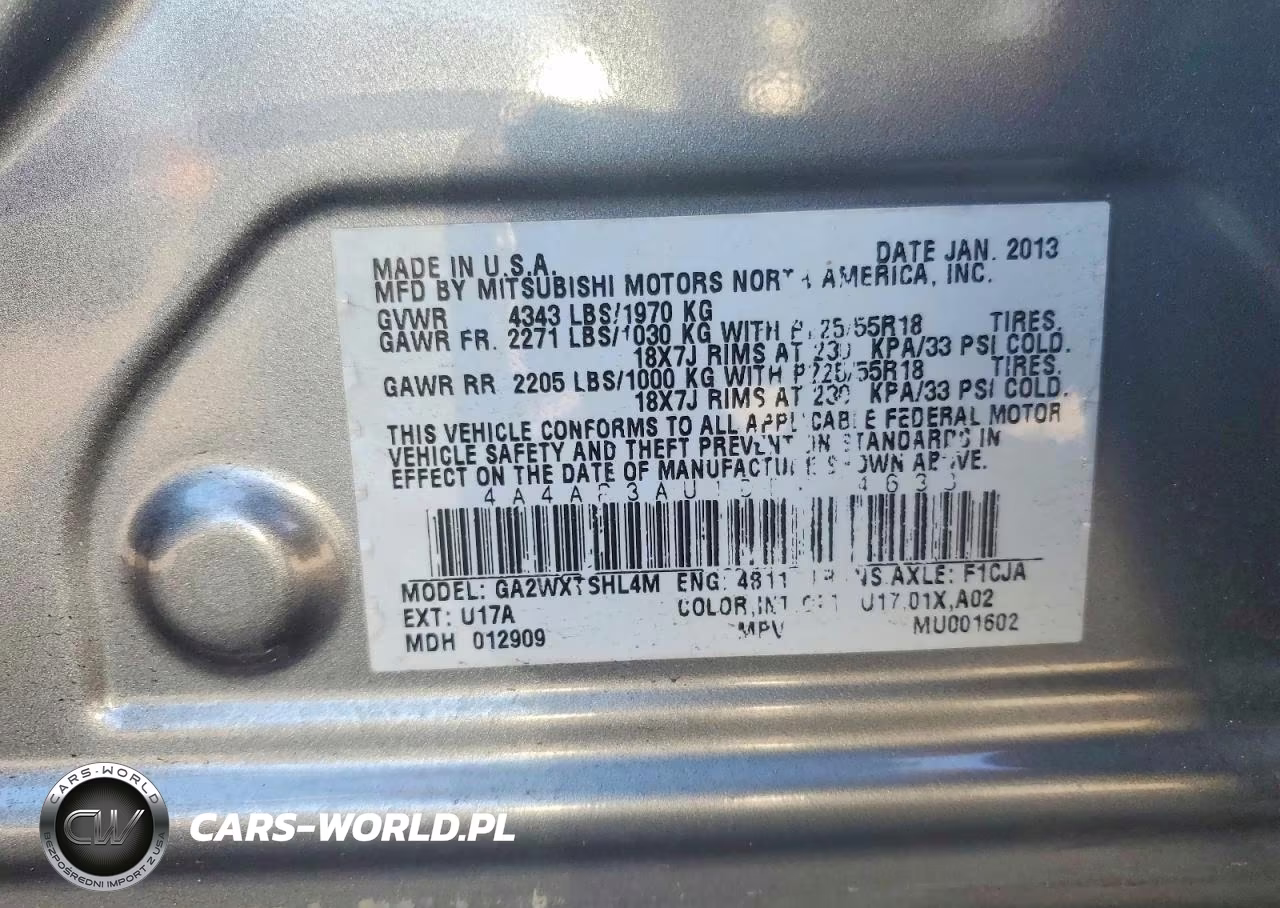 2013 Mitsubishi Outlander Sport Es VIN:4A4AP3AU1DE014638 - 13