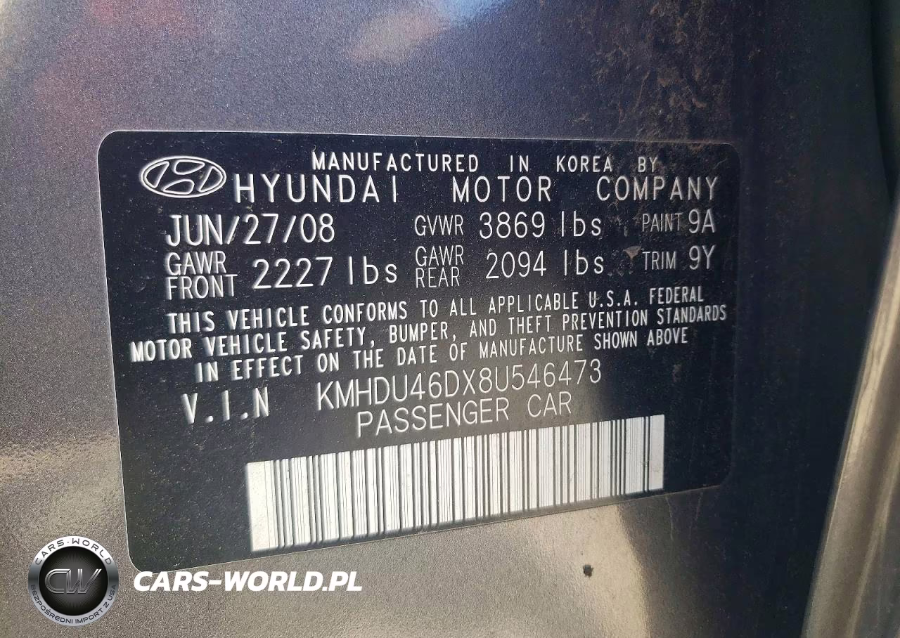 2008 Hyundai Elantra Gls VIN:KMHDU46DX8U546473 - 13