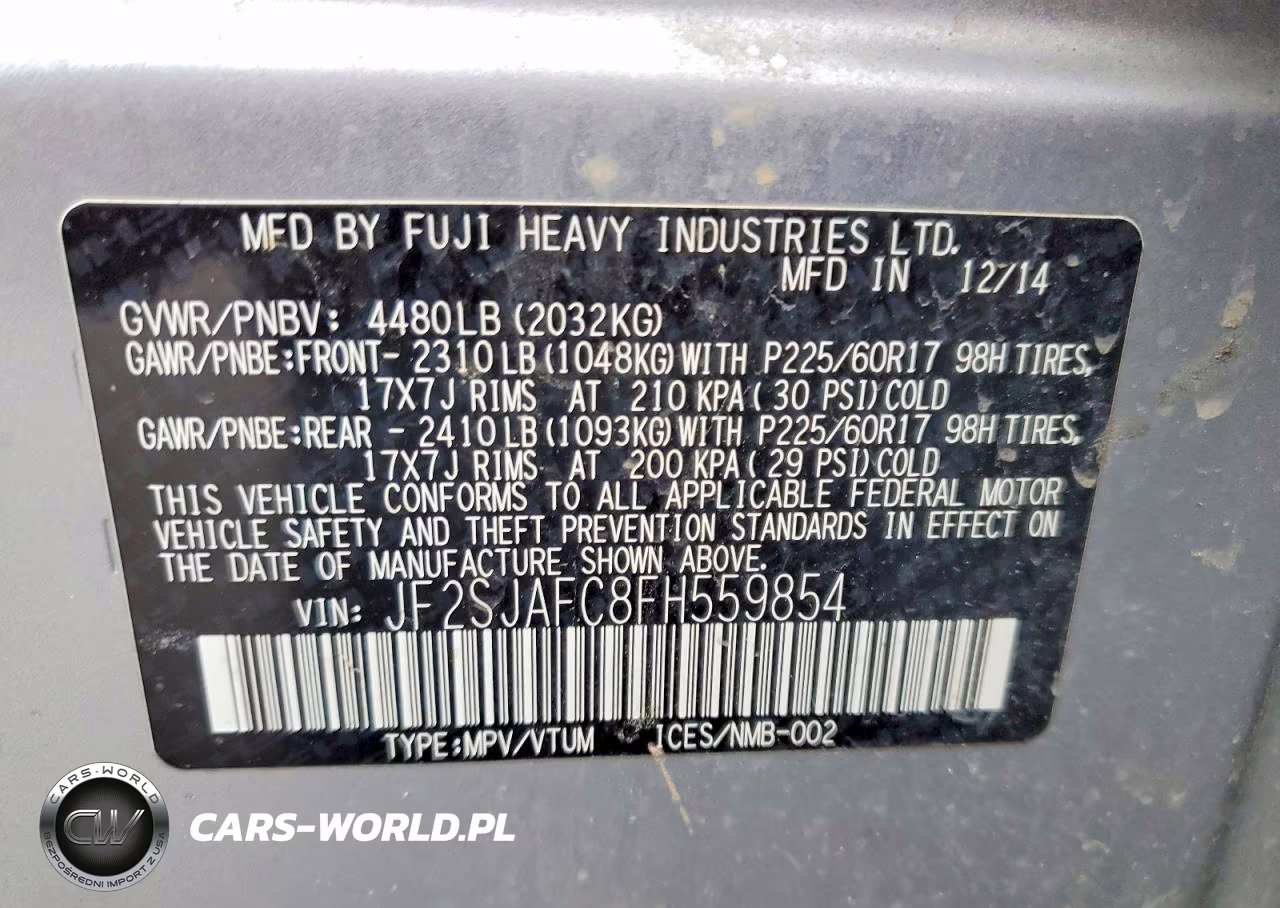 2015 Subaru Forester VIN:JF2SJAFC8FH559854 - 12