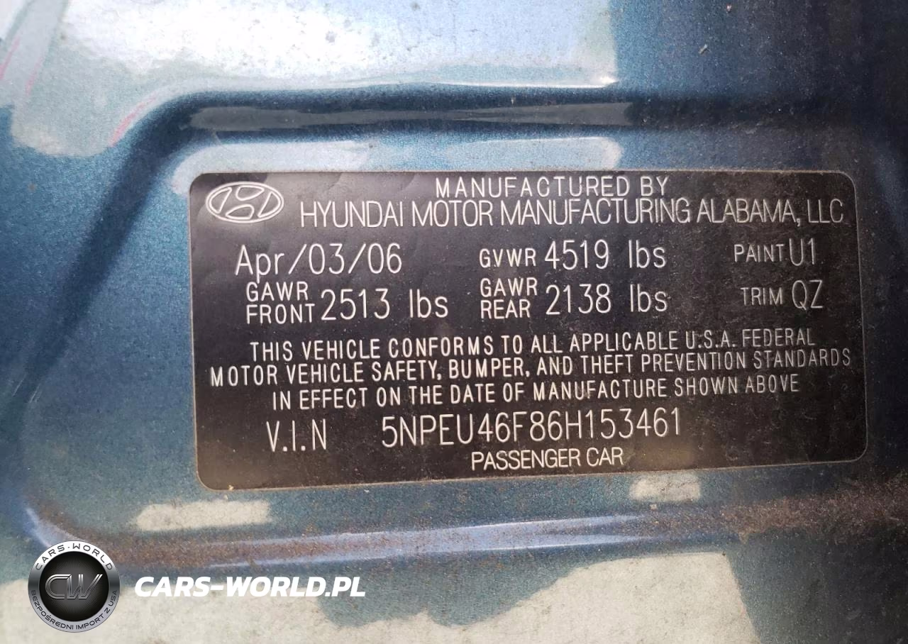 2006 HYUNDAI SONATA GLS VIN:5NPEU46F86H153461 - 12