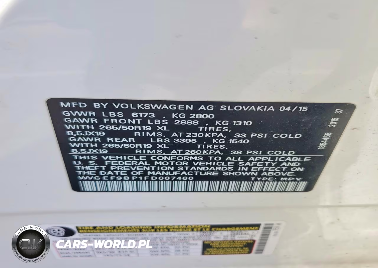2015 Volkswagen Touareg V6 VIN:WVGEF9BP1FD007460 - 13