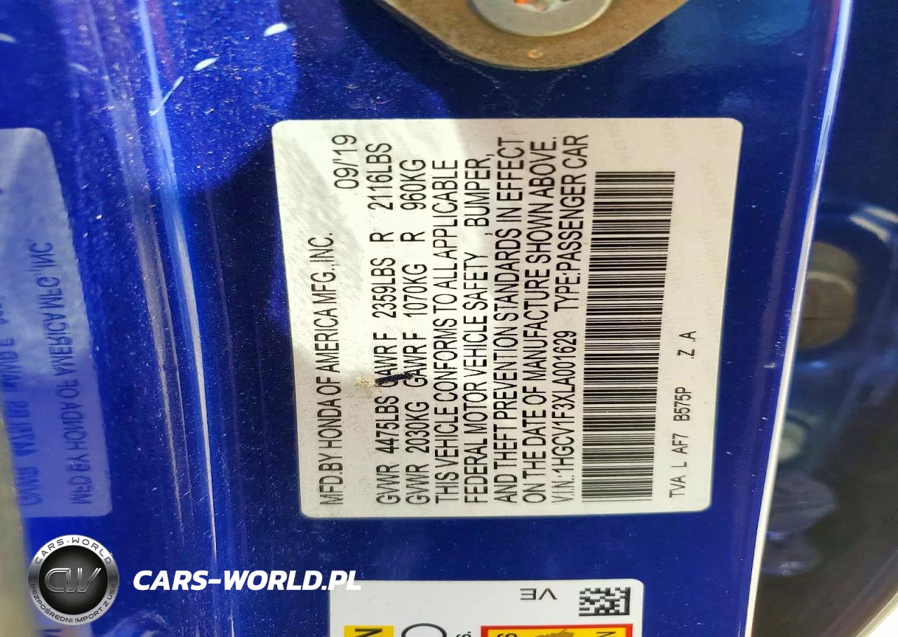 2020 Honda Accord Sport VIN:1HGCV1F3XLA001629 - 12