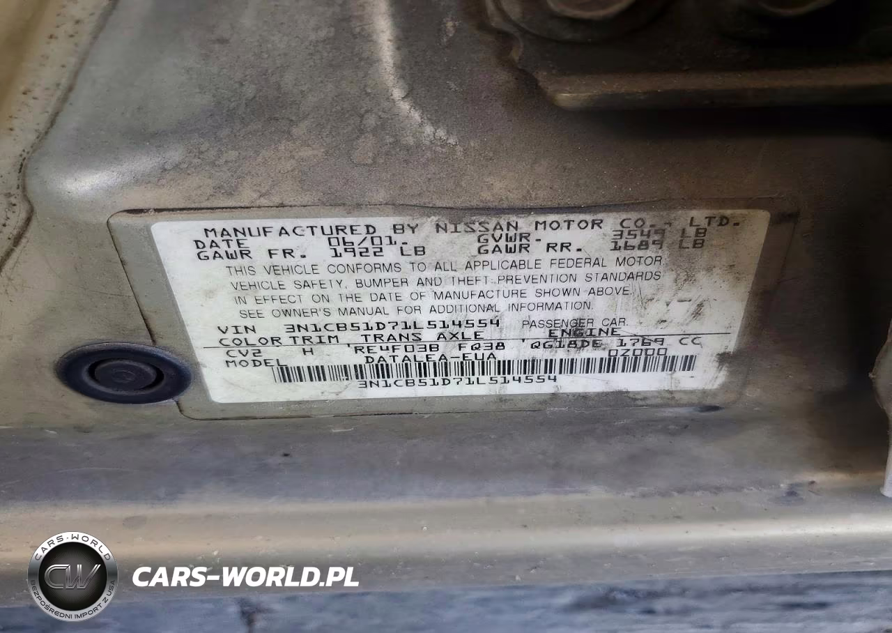 2001 Nissan Sentra Xe VIN:3N1CB51D71L514554 - 12