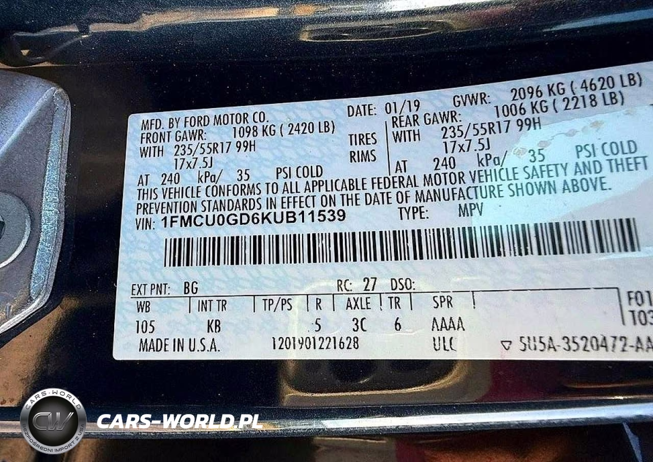 2019 Ford Escape Se VIN:1FMCU0GD6KUB11539 - 10