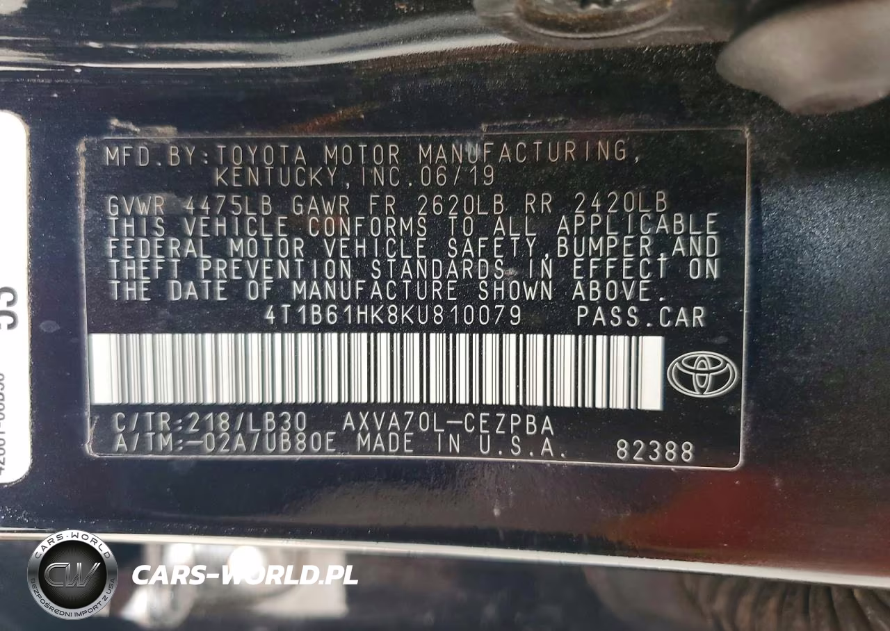2019 Toyota Camry Xse VIN:4T1B61HK8KU810079 - 12