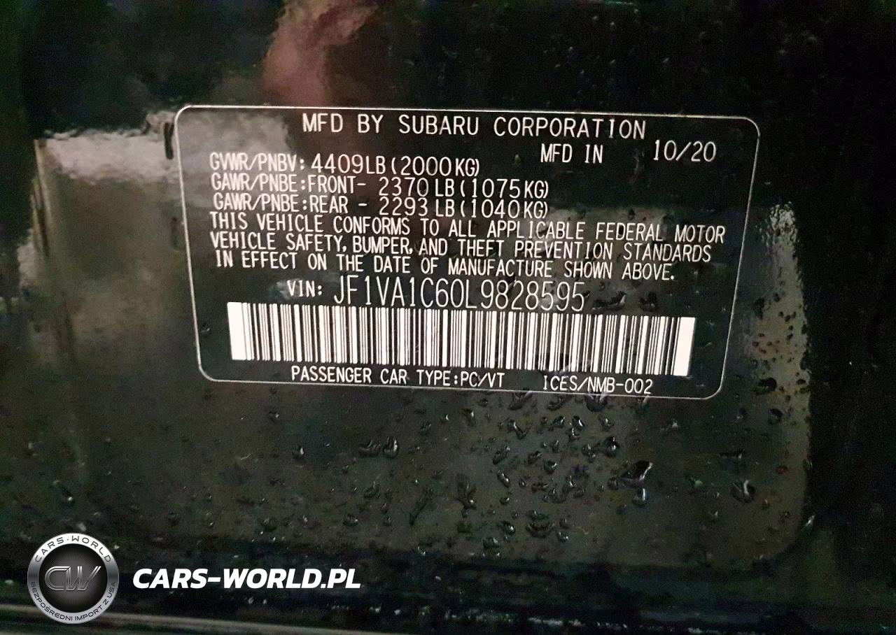 2020 Subaru Wrx Premium VIN:JF1VA1C60L9828595 - 12