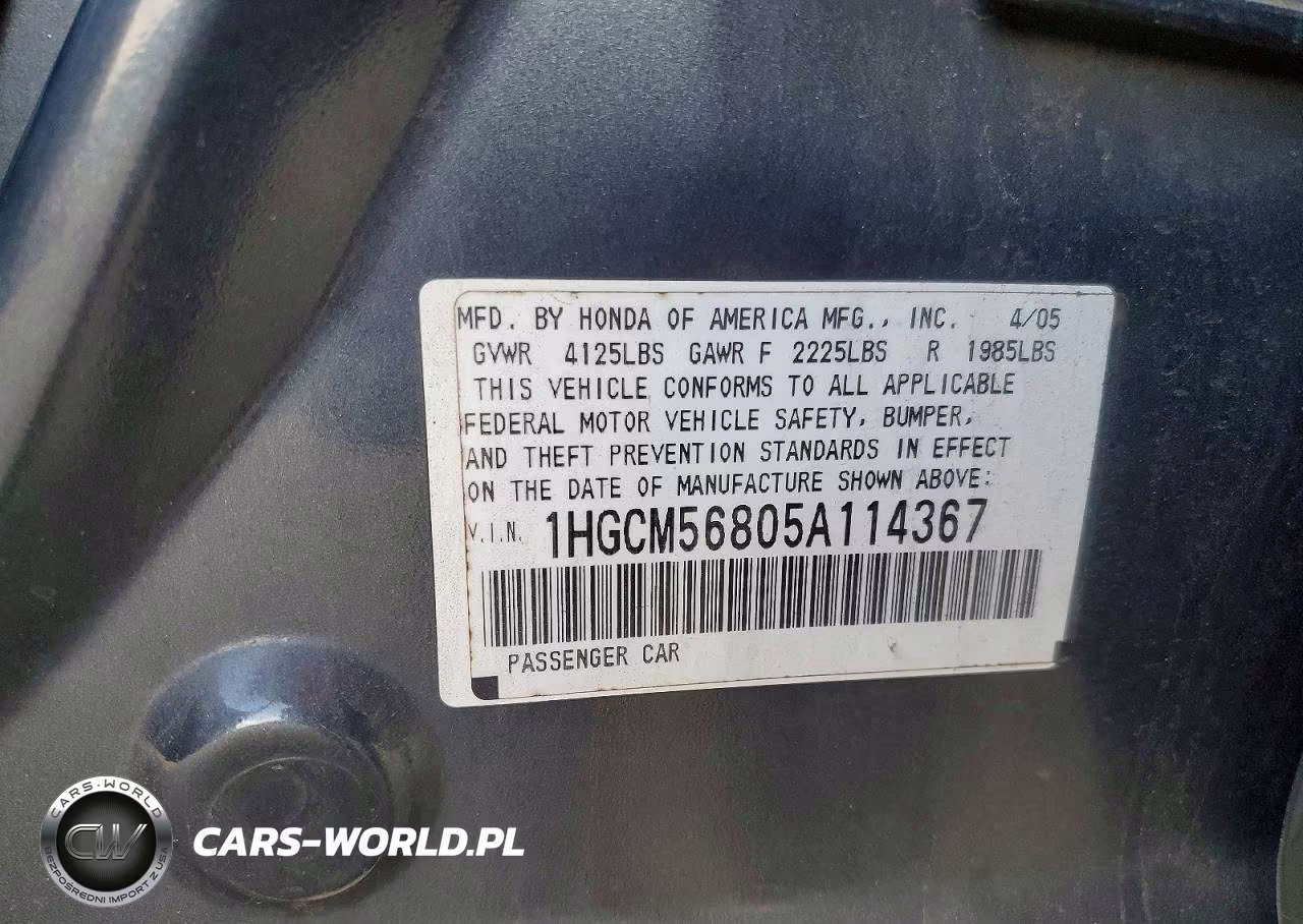 2005 Honda Accord Ex VIN:1HGCM56805A114367 - 12